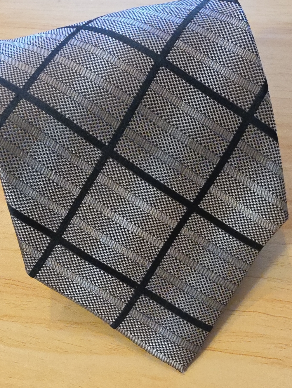 Pierre Cardin Black, Tan & Gray Windowpane Tie